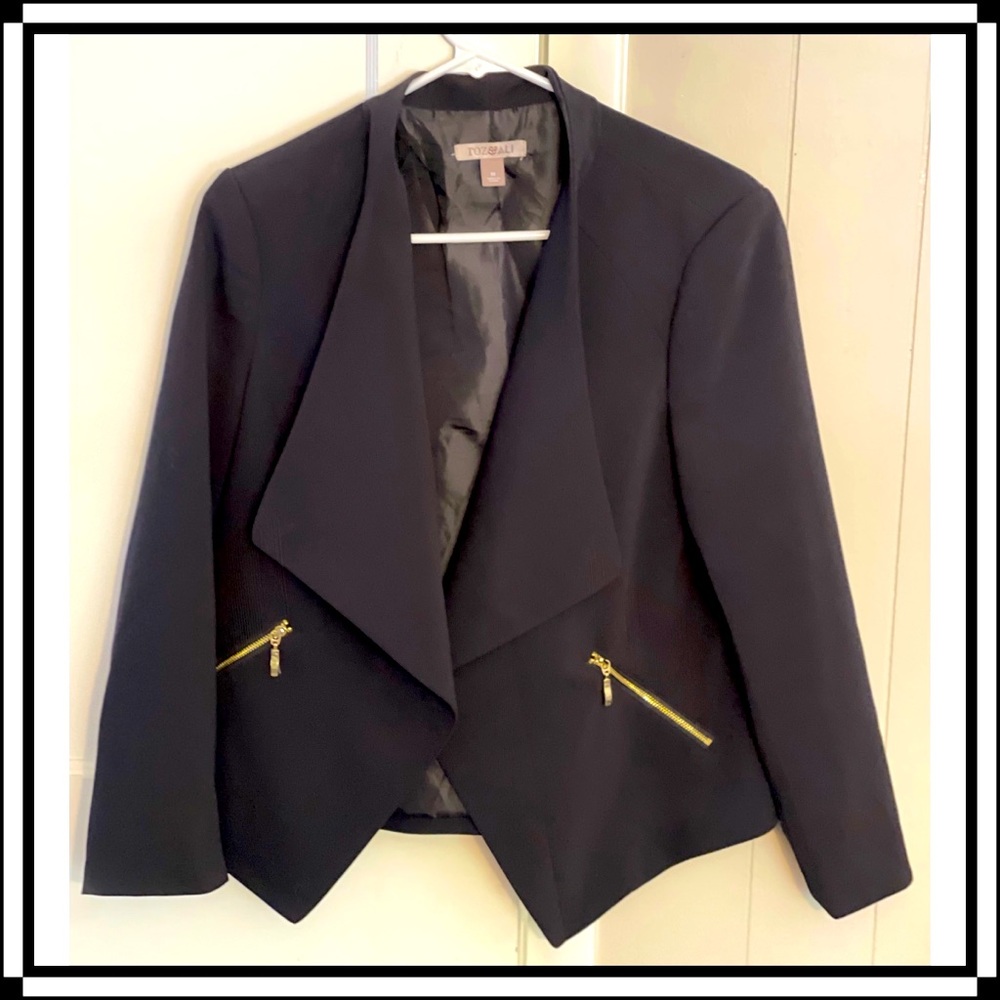 Rod & Ali Black Blazer with Gold Zipper Pockets, Size Medium